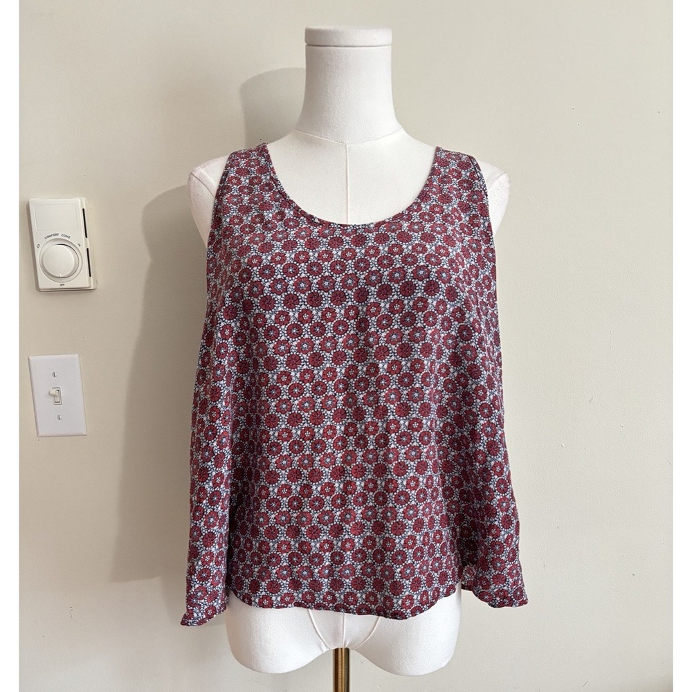 Joie Sleeveless Tank Top Blouse Womens Small 100% Silk Red Blue Floral Flowy